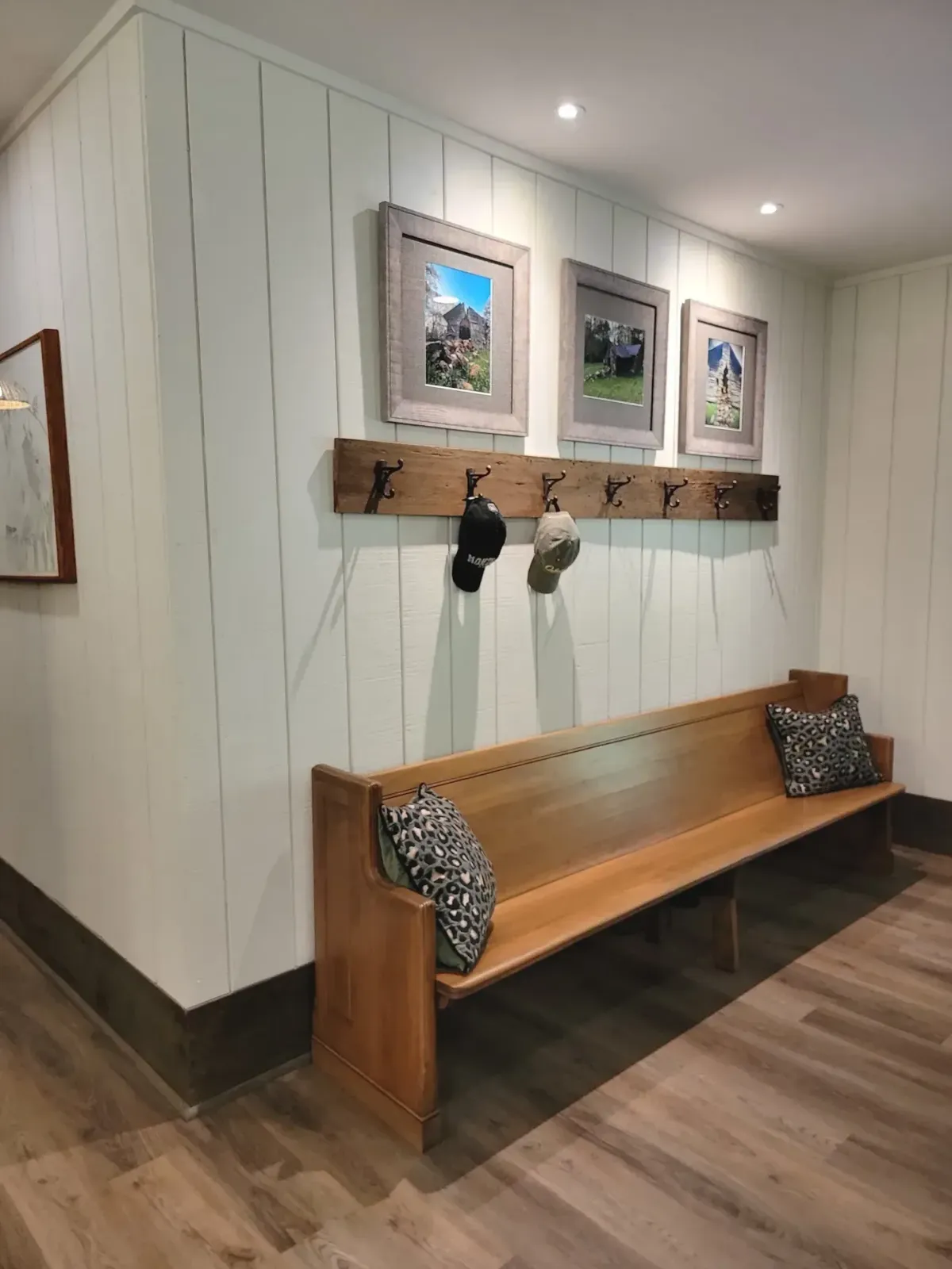 Mudroom bench with hooks and shelf