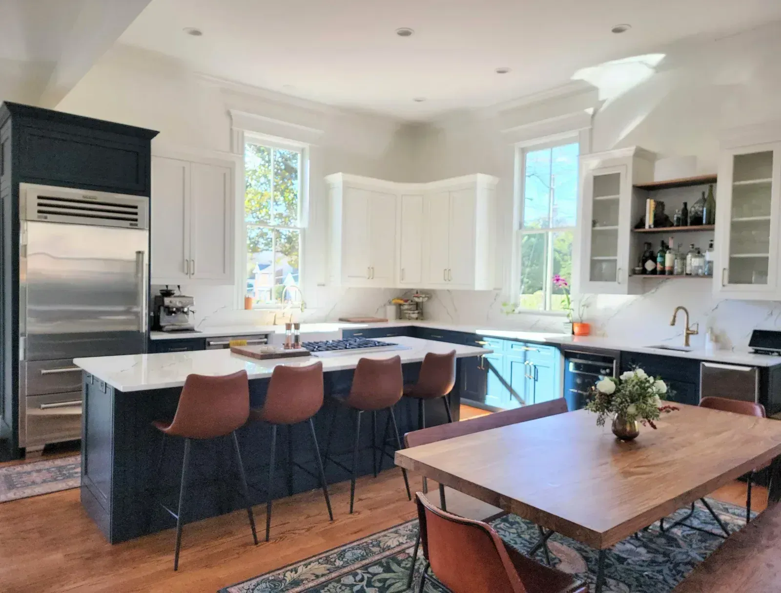 The finished two-tone kitchen built from the drawing